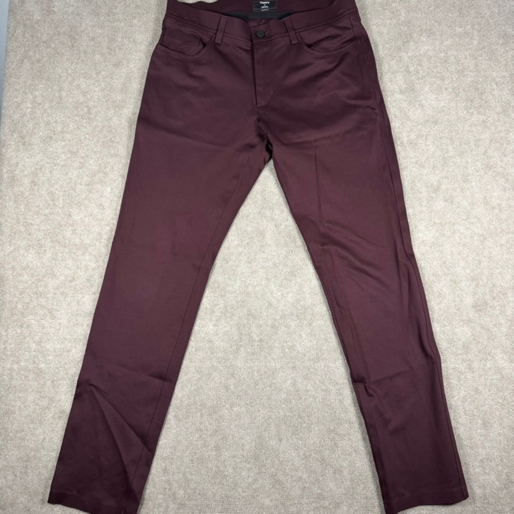Theory Raffi Slim Fit Pants Mens 33x31 Burgundy Red 5 Pocket Stretch Performance